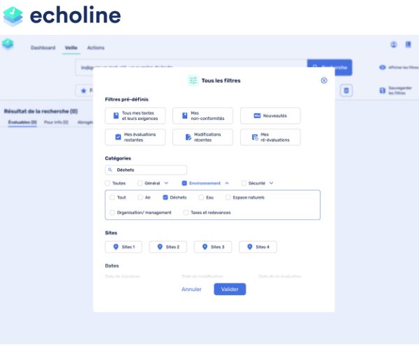 Veille règlementaire: tous les filtres Echoline